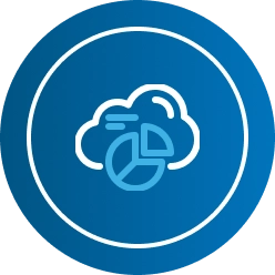 Diversification icon of a blue pie chart and cloud.