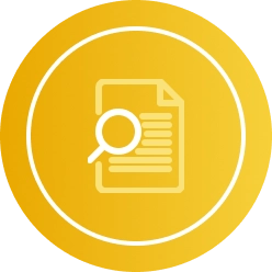Underwriting icon of yellow magnifying glass and document.